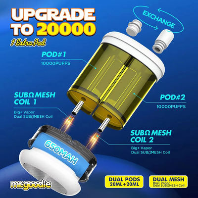 Dual Coil Mr Goodie 20000puffs Fruit Flavor Taste 5% Nicotine Type C Fast Charging